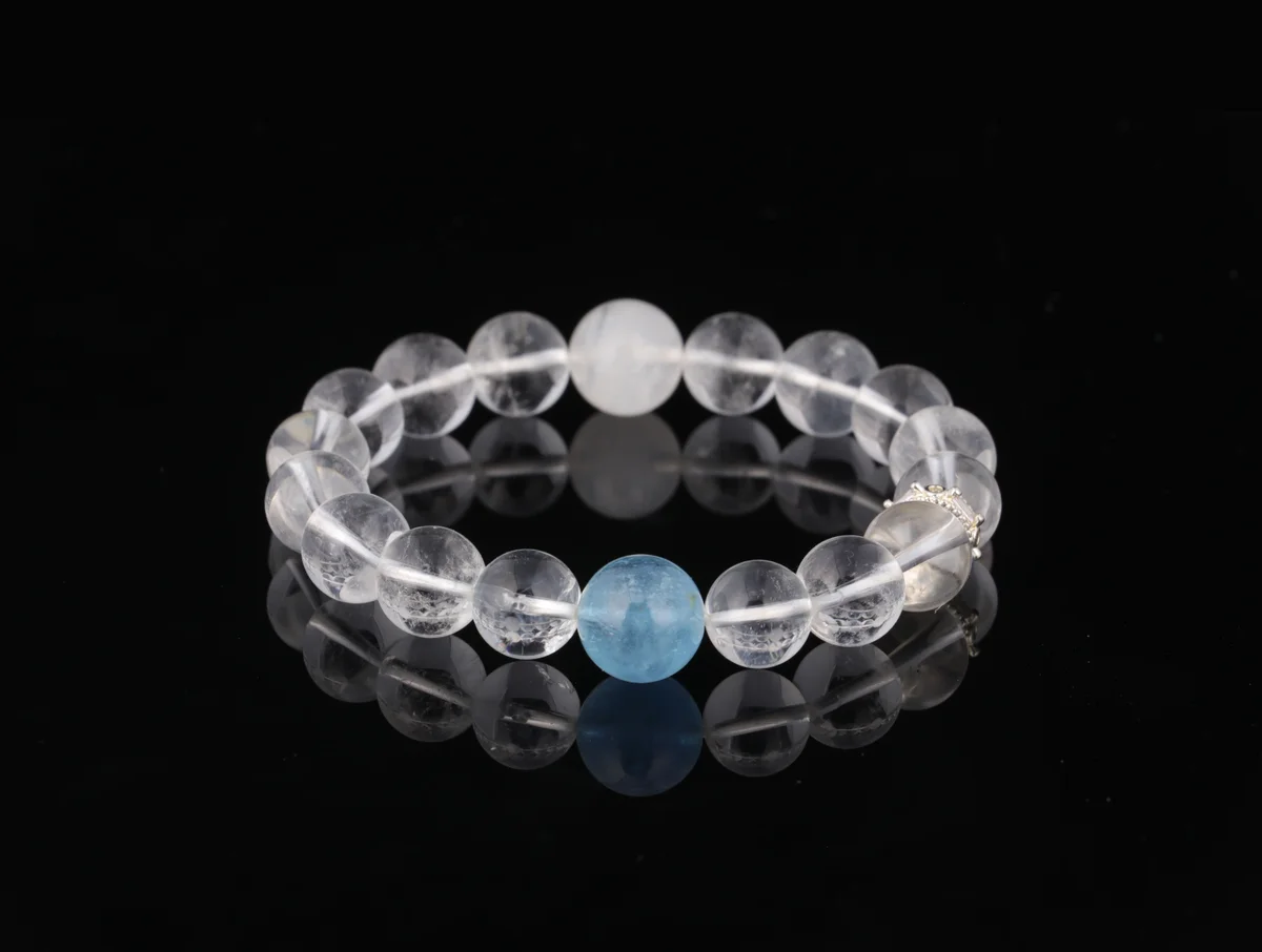 Natural White Crystal White Phantom Aquamarine Bracelet | Attract Wealth, Ward Off Evil, Good Fortune Three-Color Energy Adjustable Bracelet for Men and Women